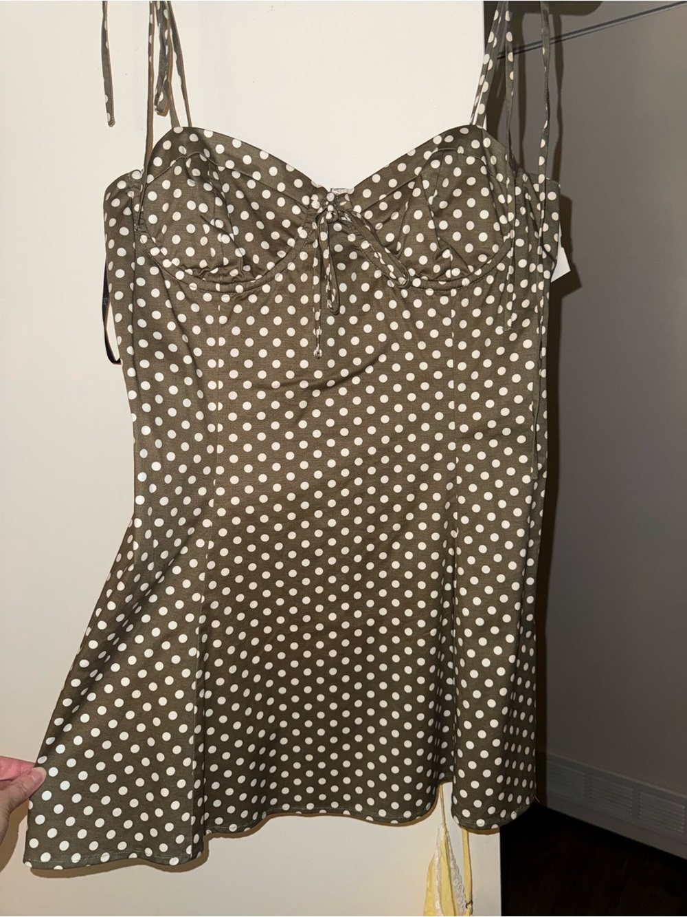 Revolve Polka Dot Brown Spaghetti Strap Dress